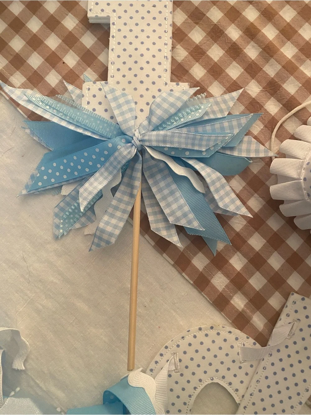 Little Happies Blue And White One Banner Birthday Hat Cake Topper First 1